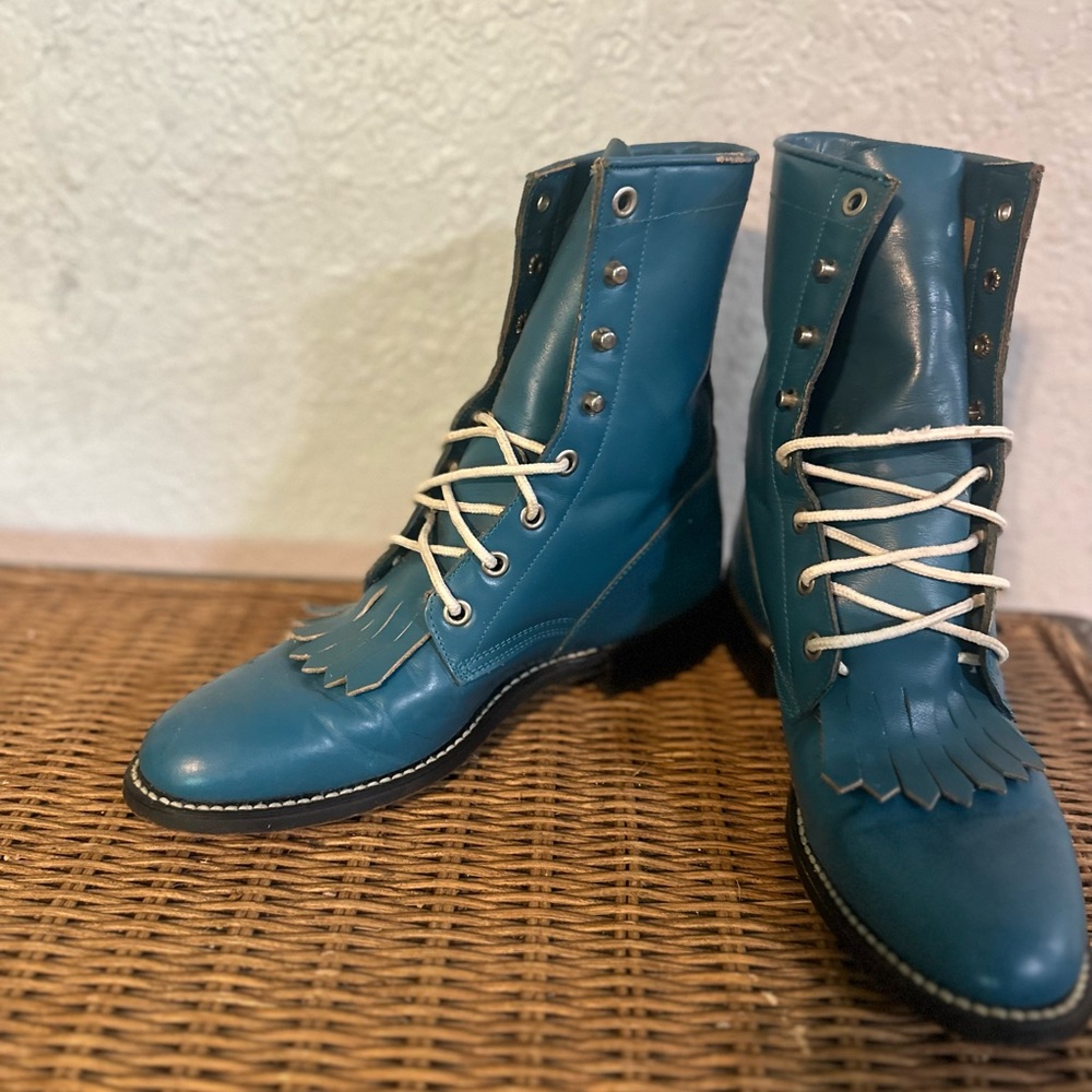 Vintage Justin  fringe turquoise boots